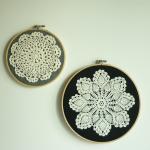 Doily Embroidery Hoop Art - Snowflake At Night -..